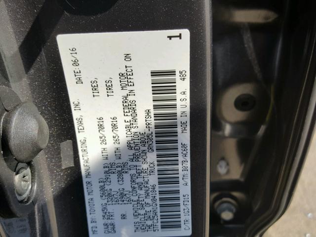 5TFCZ5AN1GX041846 - 2016 TOYOTA TACOMA DOU GRAY photo 10