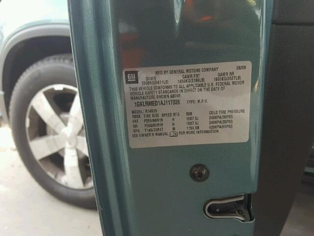 1GKLRMED1AJ117026 - 2010 GMC ACADIA SLT 绿色 照片 10