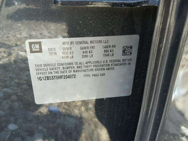 1G1ZB5ST6HF204972 - 2017 CHEVROLET MALIBU LS BLACK photo 10