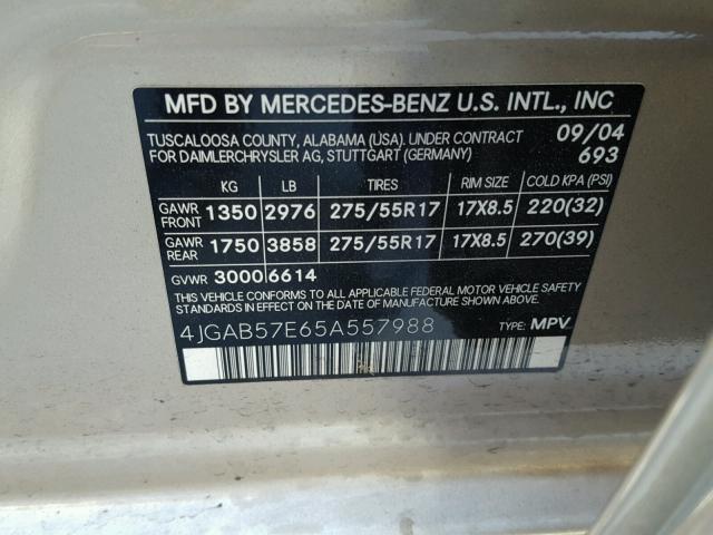 4JGAB57E65A557988 - 2005 MERCEDES-BENZ ML 350 GOLD photo 10