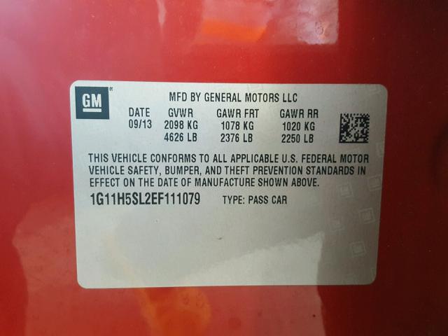 1G11H5SL2EF111079 - 2014 CHEVROLET MALIBU LTZ 红色 照片 10