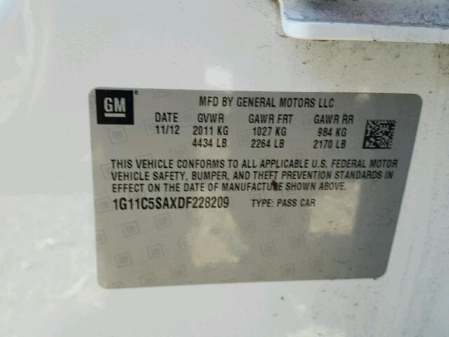 1G11C5SAXDF228209 - 2013 CHEVROLET MALIBU 1LT 白色 照片 10