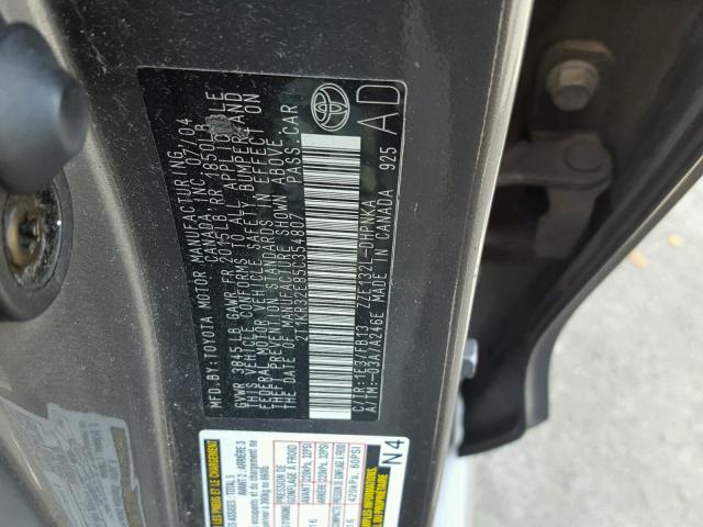 2T1KR32E85C354807 - 2005 TOYOTA COROLLA MA GRAY photo 10