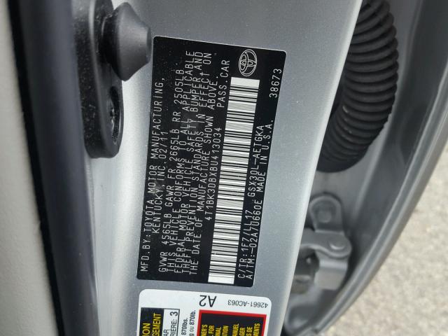 4T1BK3DBXBU413034 - 2011 TOYOTA AVALON BAS SILVER photo 10