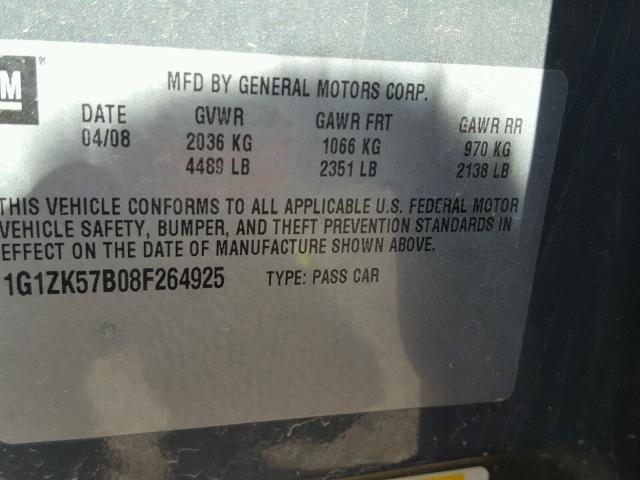 1G1ZK57B08F264925 - 2008 CHEVROLET MALIBU LTZ 灰色 照片 10