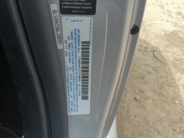 3VWBK21C13M428911 - 2003 VOLKSWAGEN NEW BEETLE 银色 照片 10