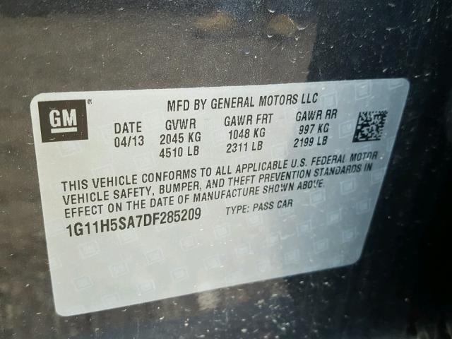 1G11H5SA7DF285209 - 2013 CHEVROLET MALIBU LTZ 石墨色 照片 10