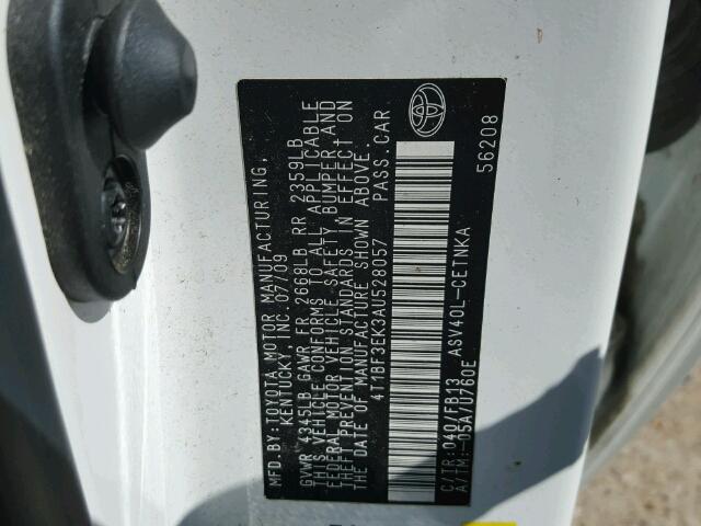 4T1BF3EK3AU528057 - 2010 TOYOTA CAMRY BASE WHITE photo 10