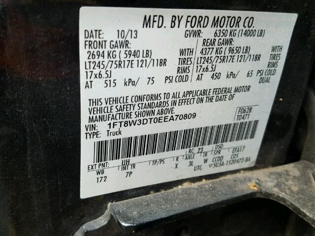 1FT8W3DT0EEA70809 - 2014 FORD F350 SUPER BLACK photo 10