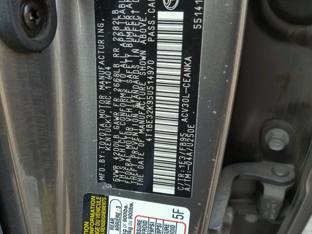 4T1BE32K95U514970 - 2005 TOYOTA CAMRY CHARCOAL photo 10