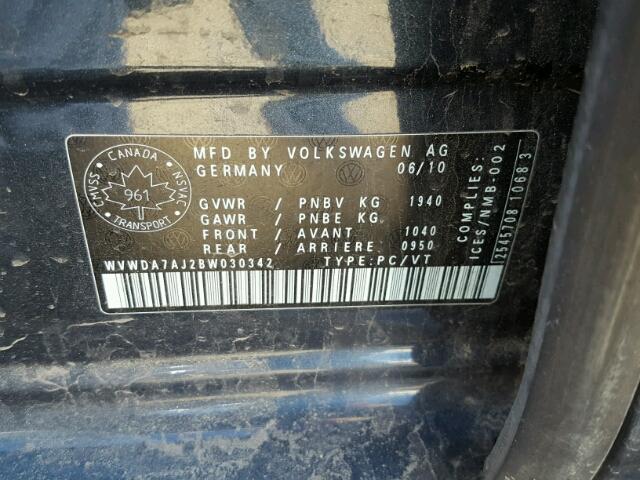 WVWDA7AJ2BW030342 - 2011 VOLKSWAGEN GOLF BLUE photo 10