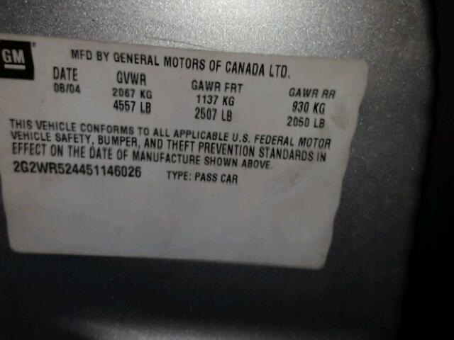 2G2WR524451146026 - 2005 PONTIAC GRAND PRIX GRAY photo 10