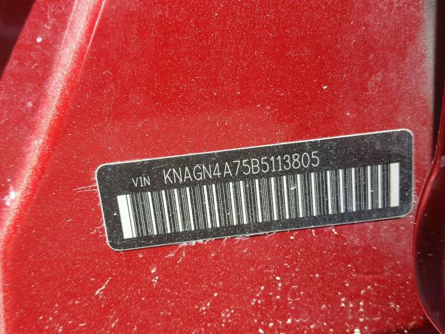 KNAGN4A75B5113805 - 2011 KIA OPTIMA EX RED photo 10