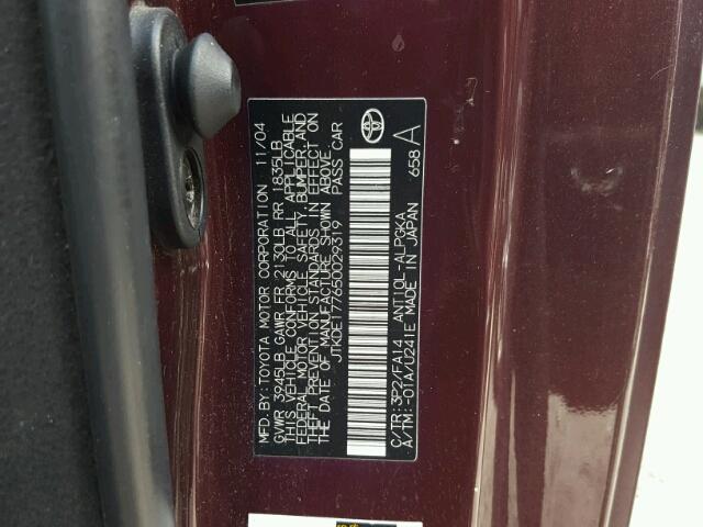 JTKDE177650029319 - 2005 TOYOTA SCION TC 红色 照片 10