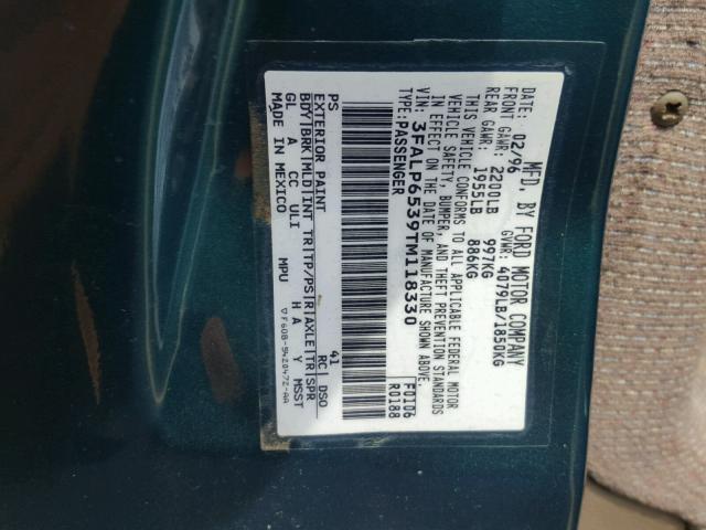 3FALP6539TM118330 - 1996 FORD CONTOUR GL 绿色 照片 10