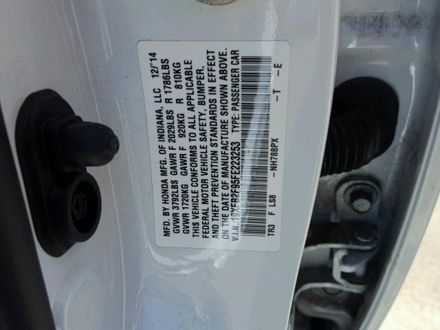 19XFB2F95FE223253 - 2015 HONDA CIVIC EXL 白色 照片 10