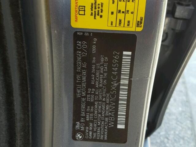 WBANV1C5XAC445962 - 2010 BMW 528 SILVER photo 10