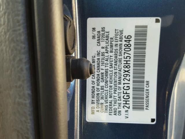 2HGFG129X8H570846 - 2008 HONDA CIVIC EXL 蓝色 照片 10