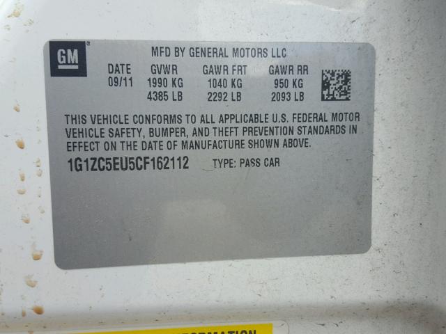 1G1ZC5EU5CF162112 - 2012 CHEVROLET MALIBU 1LT 白色 照片 10