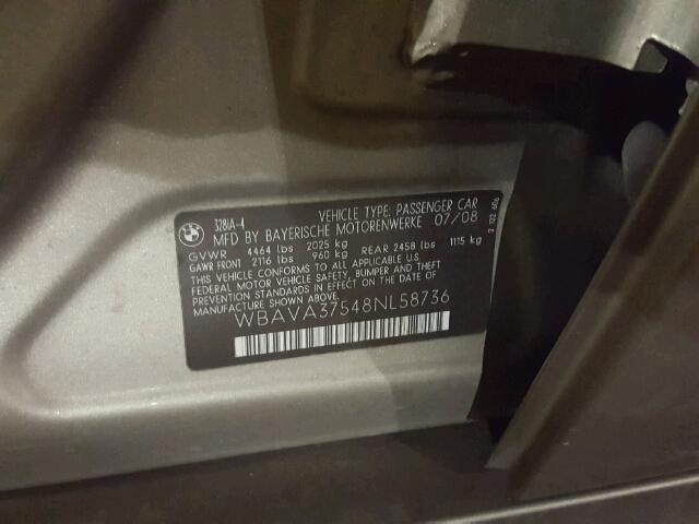 WBAVA37548NL58736 - 2008 BMW 328 I GRAY photo 10