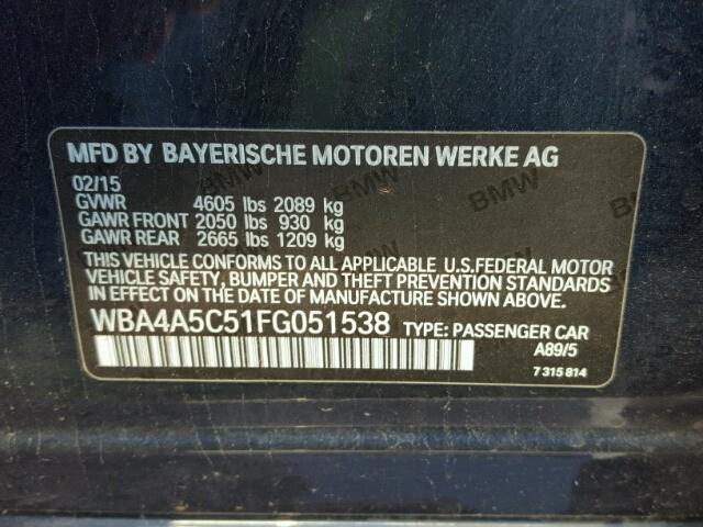 WBA4A5C51FG051538 - 2015 BMW 428 BLUE photo 10