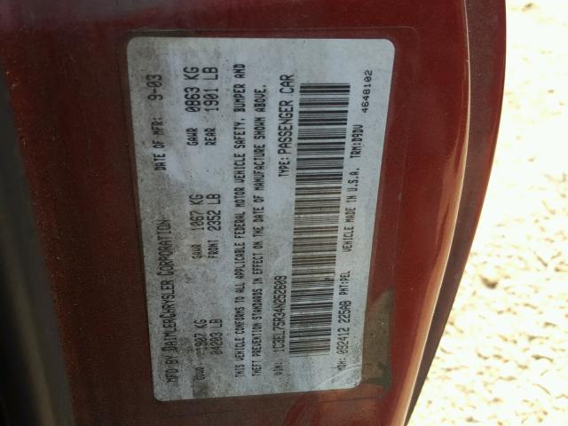 1C3EL75R34N252609 - 2004 CHRYSLER SEBRING GT RED photo 10