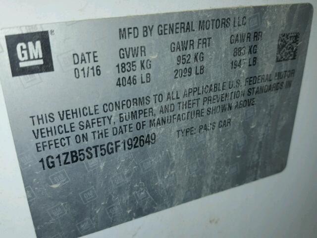 1G1ZB5ST5GF192649 - 2016 CHEVROLET MALIBU LS თეთრი ფოტო 10