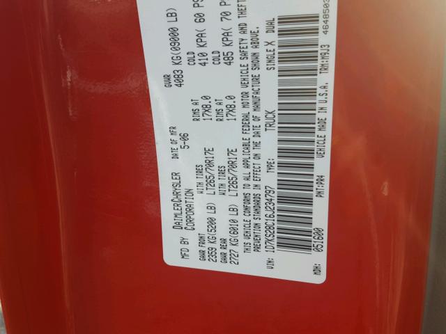 1D7KS28C16J234797 - 2006 DODGE RAM 2500 S RED photo 10