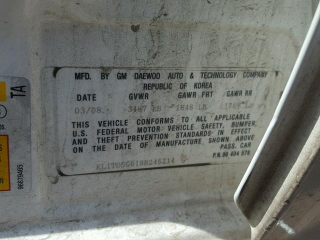 KL1TD56618B245214 - 2008 CHEVROLET AVEO BASE Ақ фото 10