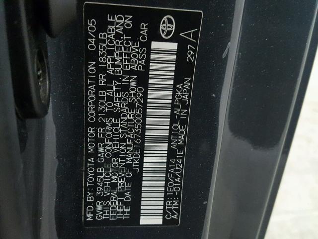 JTKDE167350057290 - 2005 TOYOTA SCION TC 灰色 照片 10