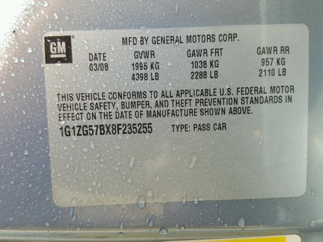 1G1ZG57BX8F235255 - 2008 CHEVROLET MALIBU LS BLUE photo 10