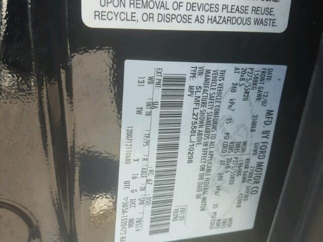 5LMFL27558LJ10298 - 2008 LINCOLN NAVIGATOR BLACK photo 10