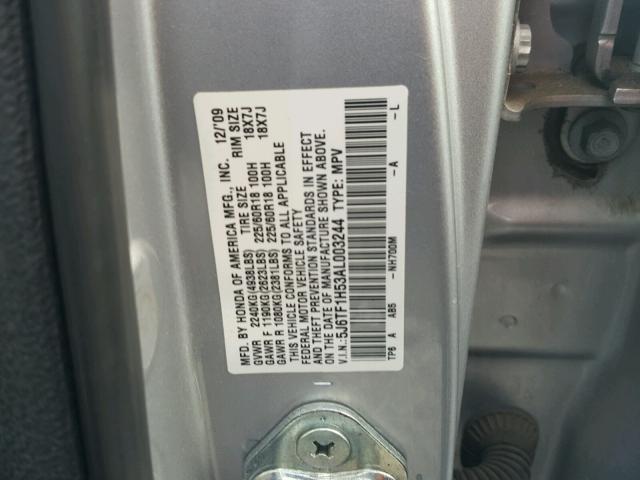 5J6TF1H53AL003244 - 2010 HONDA ACCORD CRO GRAY photo 10