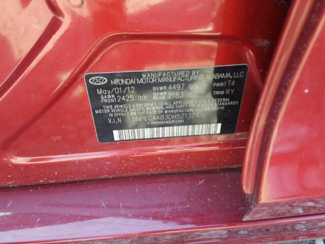 5NPEC4AB3DH521324 - 2013 HYUNDAI SONATA MAROON photo 10