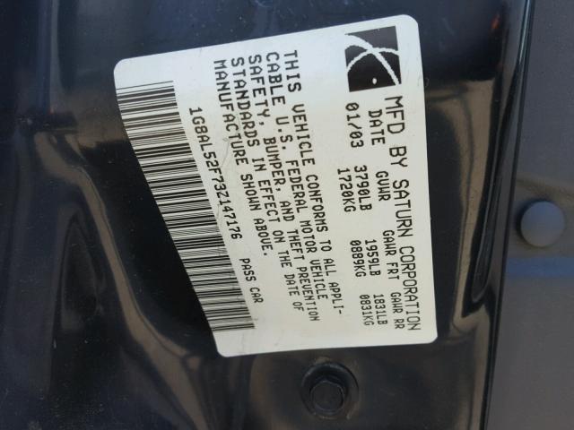 1G8AL52F73Z147176 - 2003 SATURN ION LEVEL SILVER photo 10