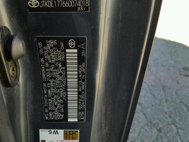 JTKDE177660074018 - 2006 TOYOTA SCION TC 灰色 照片 10