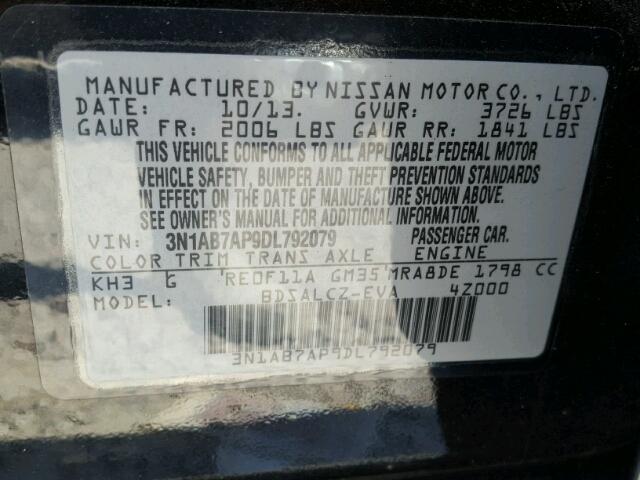 3N1AB7AP9DL792079 - 2013 NISSAN SENTRA BLACK photo 10