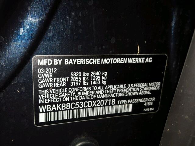 WBAKB8C53CDX20718 - 2012 BMW 750LI BLUE photo 10