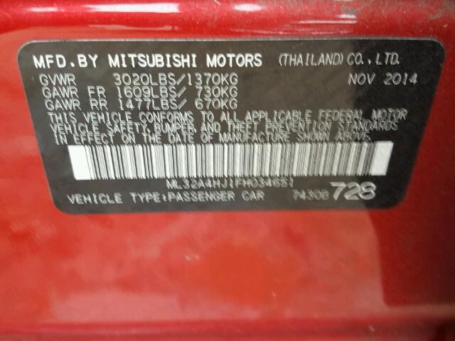 ML32A4HJ1FH034651 - 2015 MITSUBISHI MIRAGE ES RED photo 10