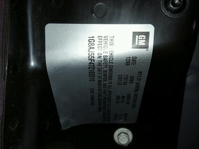 1G8AJ55F47Z182510 - 2007 SATURN ION LEVEL MAROON photo 10