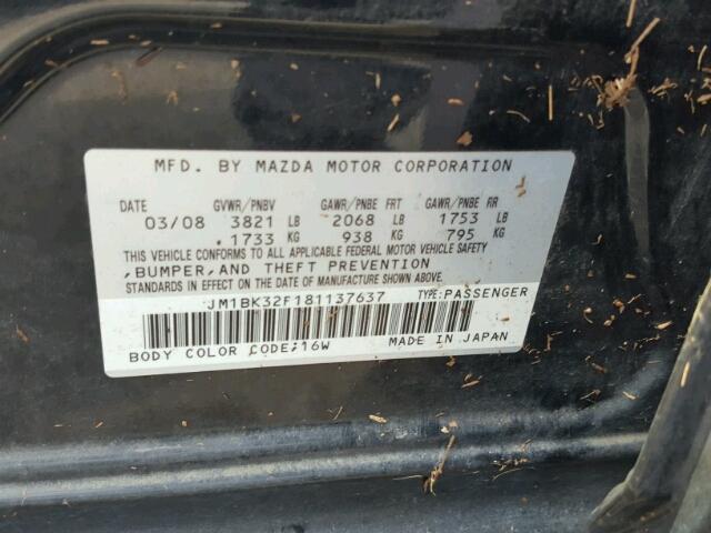 JM1BK32F181137637 - 2008 MAZDA 3 I BLACK photo 10