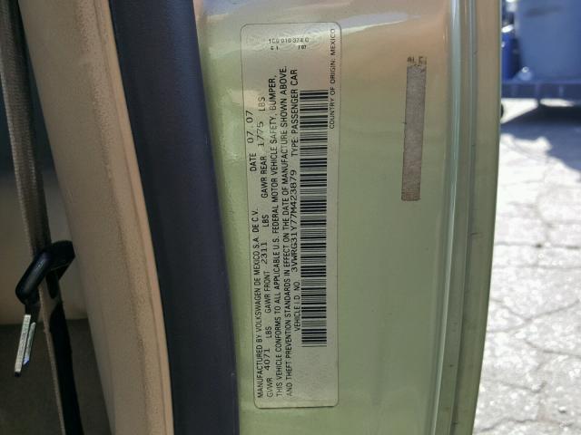 3VWRG31Y77M423879 - 2007 VOLKSWAGEN NEW BEETLE მწვანე ფოტო 10