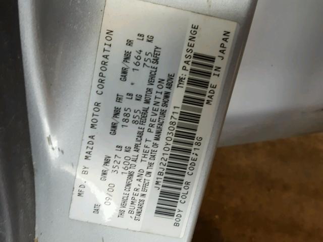 JM1BJ2210Y0308711 - 2000 MAZDA PROTEGE ES SILVER photo 10