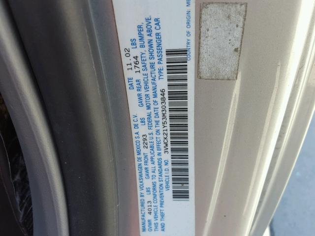 3VWCK21Y53M303846 - 2003 VOLKSWAGEN NEW BEETLE 银色 照片 10