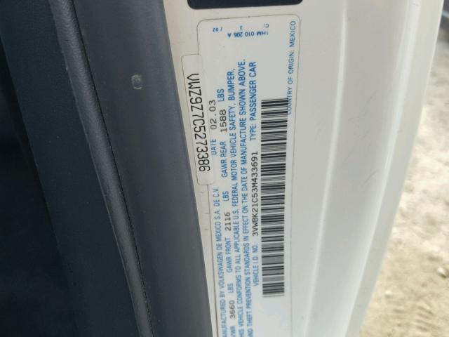 3VWBK21C53M433691 - 2003 VOLKSWAGEN NEW BEETLE 白色 照片 10