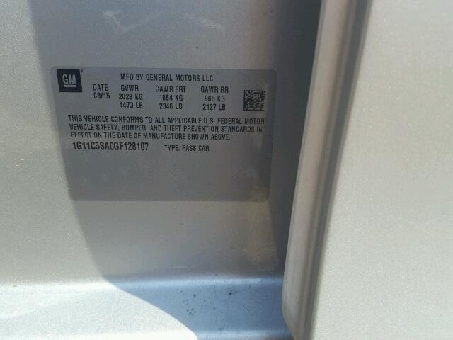 1G11C5SA0GF128107 - 2016 CHEVROLET MALIBU LIM 银色 照片 10