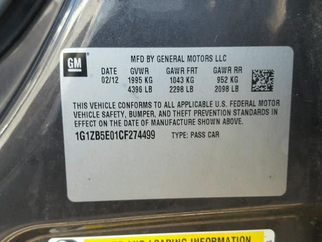 1G1ZB5E01CF274499 - 2012 CHEVROLET MALIBU LS 灰色 照片 10