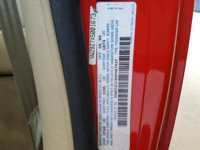 3VWCC21C6XM467937 - 1999 VOLKSWAGEN NEW BEETLE 红色 照片 10