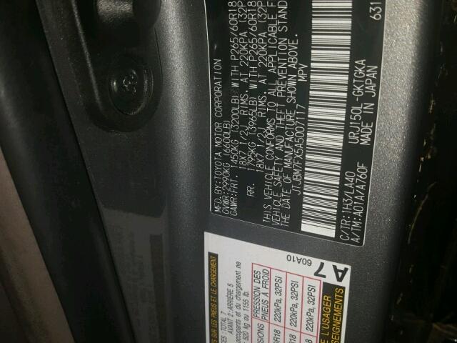 JTJBM7FX5A5007117 - 2010 LEXUS GX BASE GRAY photo 10