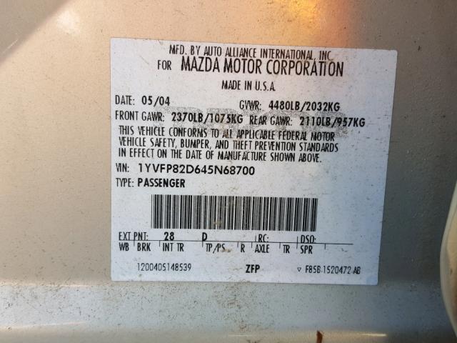 1YVFP82D645N68700 - 2004 MAZDA 6 S TAN photo 10